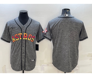 Men's Houston Astros Blank Grey With Patch Cool Base Stitched Baseball Jersey