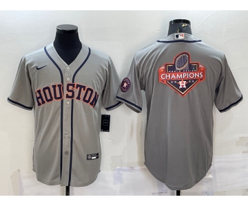 Men's Houston Astros Grey Champions Big Logo With Patch Stitched MLB Cool Base Nike Jersey