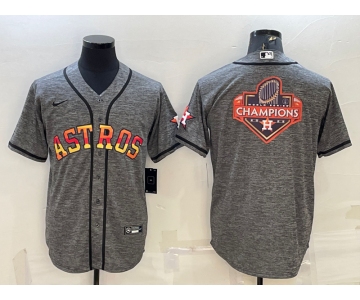 Men's Houston Astros Grey Gridiron Team Big Logo Cool Base Stitched Baseball Jersey