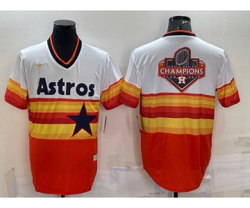 Men's Houston Astros Orange Rainbow Cooperstown Champions Big Logo Stitched MLB Cool Base Nike Jersey