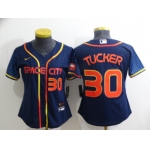 Youth Houston Astros #30 Kyle Tucker Number 2022 Navy Blue City Connect Cool Base Stitched Jersey