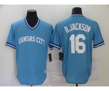 Men's Kansas City Royals #16 Bo Jackson Light Blue Pullover Cool Base Cooperstown Collection Nike Jersey