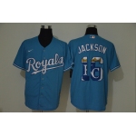 Men's Kansas City Royals #16 Bo Jackson Light Blue Team Logo Stitched MLB Cool Base Nike Jersey