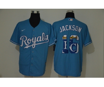 Men's Kansas City Royals #16 Bo Jackson Light Blue Team Logo Stitched MLB Cool Base Nike Jersey