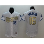 Men's Kansas City Royals #16 Bo Jackson Retired Majestic White World Series Champions Gold Program FlexBase Player Jersey