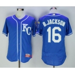 Men's Kansas City Royals #16 Bo Jackson Retired Royal Blue KC Stitched MLB Majestic Flex Base Jersey