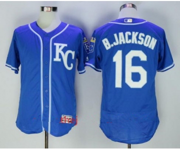 Men's Kansas City Royals #16 Bo Jackson Retired Royal Blue KC Stitched MLB Majestic Flex Base Jersey