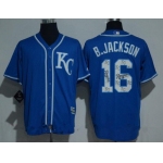 Men's Kansas City Royals #16 Bo Jackson Retired Royal Blue Team Logo Ornamented Stitched MLB Majestic Cool Base Jersey