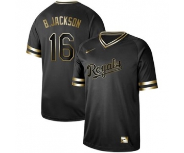 Royals #16 Bo Jackson Black Gold Authentic Stitched Baseball Jersey