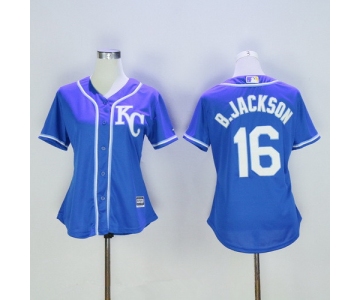 Women's Kansas City Royals #16 Bo Jackson Retired Navy Blue KC Stitched MLB Majestic Cool Base Jersey