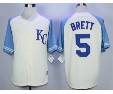 Men's Kansas City Royals #5 George Brett Cream New Cool Base Jersey