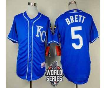 Men's Kansas City Royals #5 George Brett KC Blue Alternate Baseball Jersey With 2015 World Series Patch