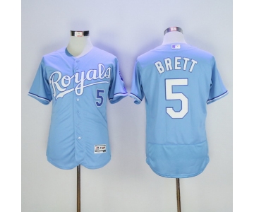 Men's Kansas City Royals #5 George Brett Retired Light Blue 2015 World Series Champions Gold Program FlexBase Jersey