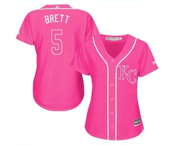 Royals #5 George Brett Pink Fashion Women's Stitched Baseball Jersey