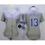 Kansas City Royals #13 Salvador Perez Grey Women New Cool Base Jersey