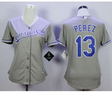 Kansas City Royals #13 Salvador Perez Grey Women New Cool Base Jersey