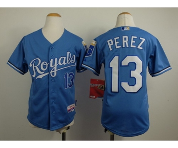 Kansas City Royals #13 Salvador Perez Light Blue Kids Jersey