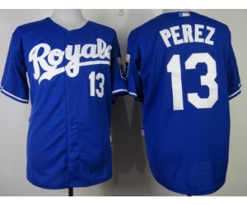 Kansas City Royals #13 Salvador Perez Navy Blue Jersey