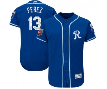 Kansas City Royals #13 Salvador Perez Royal Blue 2018 Spring Training Authentic Flex Base Stitched MLB Jersey