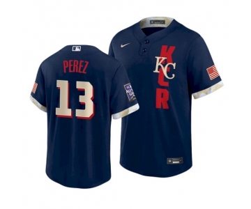 Men's Kansas City Royals #13 Salvador Perez 2021 Navy All-Star Cool Base Stitched MLB Jersey