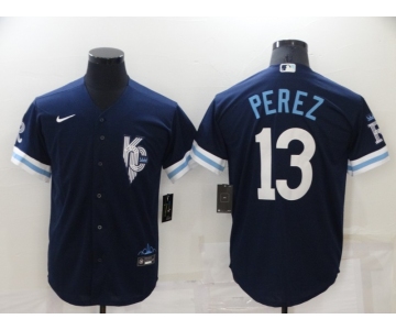 Men's Kansas City Royals #13 Salvador Perez 2022 Navy City Connect Cool Base Stitched Jersey