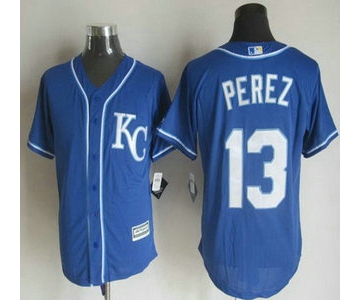 Men's Kansas City Royals #13 Salvador Perez Alternate Blue KC 2015 MLB Cool Base Jersey