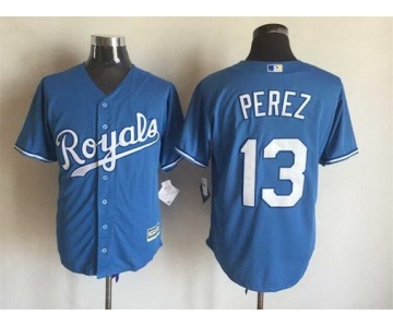 Men's Kansas City Royals #13 Salvador Perez Alternate Light Blue 2015 MLB Cool Base Jersey