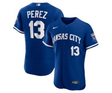 Men's Kansas City Royals #13 Salvador Perez Blue Flex Base Stitched Jersey