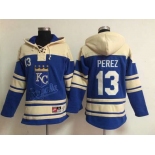 Men's Kansas City Royals #13 Salvador Perez Blue Hoodie