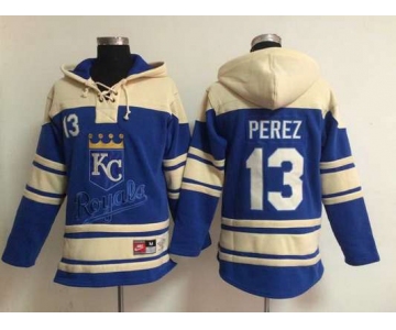 Men's Kansas City Royals #13 Salvador Perez Blue Hoodie