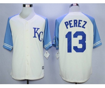 Men's Kansas City Royals #13 Salvador Perez Cream New Cool Base Jersey