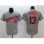 Men's Kansas City Royals #13 Salvador Perez Gray Fashion Stars & Stripes 2016 Flexbase Majestic Jersey