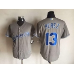 Men's Kansas City Royals #13 Salvador Perez Gray Road 2015 MLB Cool Base Jersey