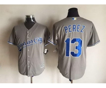 Men's Kansas City Royals #13 Salvador Perez Gray Road 2015 MLB Cool Base Jersey