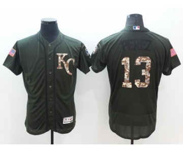 Men's Kansas City Royals #13 Salvador Perez Green Salute to Service 2016 Flexbase Majestic Baseball Jersey