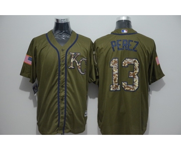 Men's Kansas City Royals #13 Salvador Perez Green Salute to Service Majestic Baseball Jersey