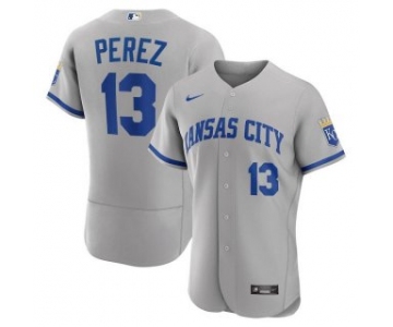 Men's Kansas City Royals #13 Salvador Perez Grey Flex Base Stitched Jersey