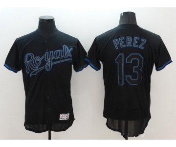 Men's Kansas City Royals #13 Salvador Perez Lights Out Black Fashion 2016 Flexbase Majestic Baseball Jersey