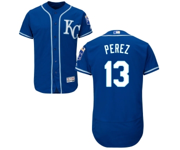 Men's Kansas City Royals #13 Salvador Perez Navy Blue KC 2016 Flexbase Majestic Baseball Jersey