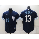 Men's Kansas City Royals #13 Salvador Perez Number 2022 Navy City Connect Cool Base Stitched Jersey