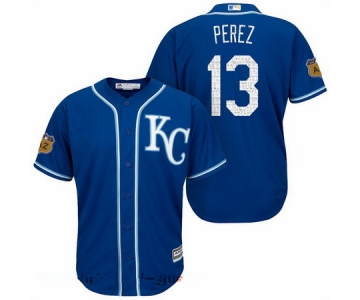 Men's Kansas City Royals #13 Salvador Perez Royal Blue 2017 Spring Training Stitched MLB Majestic Cool Base Jersey