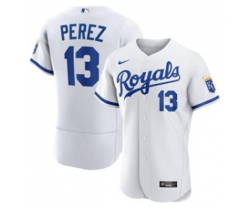 Men's Kansas City Royals #13 Salvador Perez White Flex Base Stitched Jersey