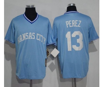 Royals #13 Salvador Perez Light Blue Cooperstown Stitched MLB Jersey