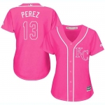 Royals #13 Salvador Perez Pink Fashion Women's Stitched Baseball Jersey