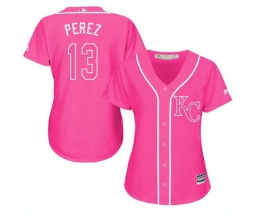 Royals #13 Salvador Perez Pink Fashion Women's Stitched Baseball Jersey