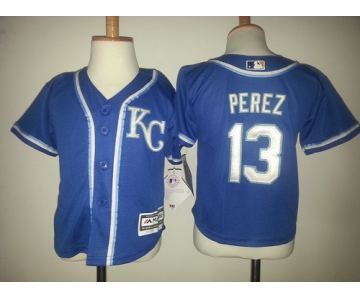 Toddler Kansas City Royals #13 Salvador Perez KC Navy Blue MLB Majestic Baseball Jersey