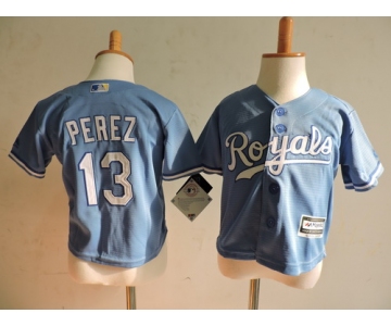 Toddler Kansas City Royals #13 Salvador Perez Light Blue MLB Majestic Baseball Jersey