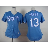 Women's Kansas City Royals #13 Salvador Perez Light Blue Jersey