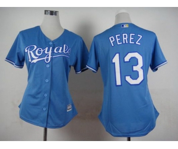 Women's Kansas City Royals #13 Salvador Perez Light Blue Jersey