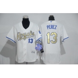 Women's Kansas City Royals #13 Salvador Perez White Champions Gold Program 2016 FlexBase Jersey